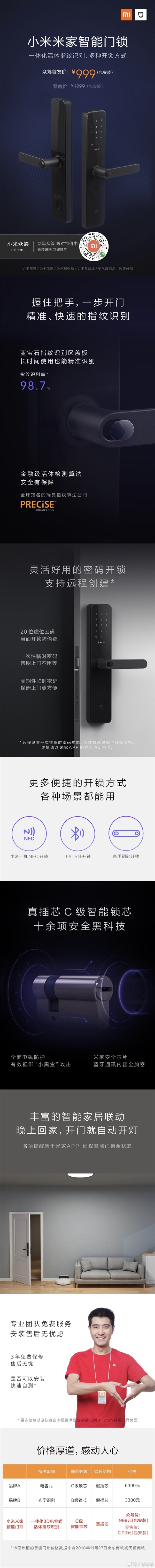 击穿行业底价！一张图看懂小米米家智能门锁：999元逆天