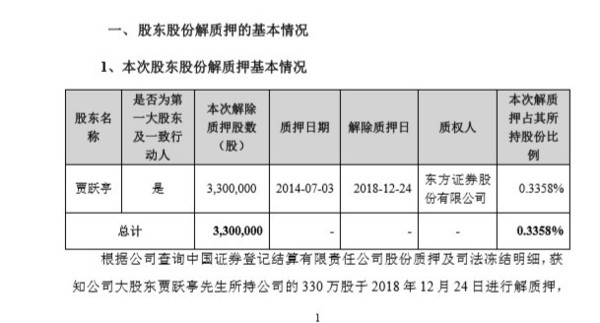 贾跃亭乐视330万股质押 为司法执行操作