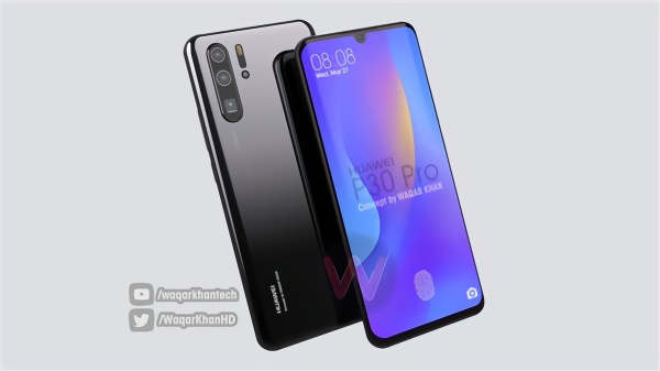 华为P30 Pro最新渲染图曝光：6.4寸2K曲屏、潜望结构方形镜头抢眼