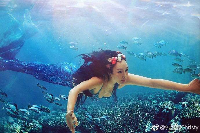 钟丽缇张伦硕水下拍大片，变身人鱼惹网友惊呼太美了！