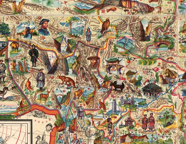1931年的中国地图,地方特征被画成漫画,一目了然