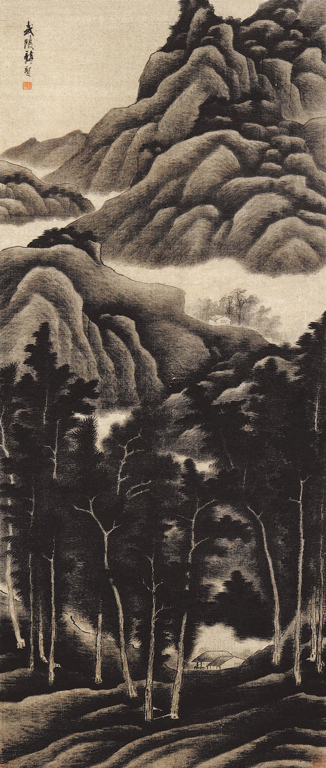清 龚贤 夏山过雨图 57.5cm×141.8cm 南京博物院藏