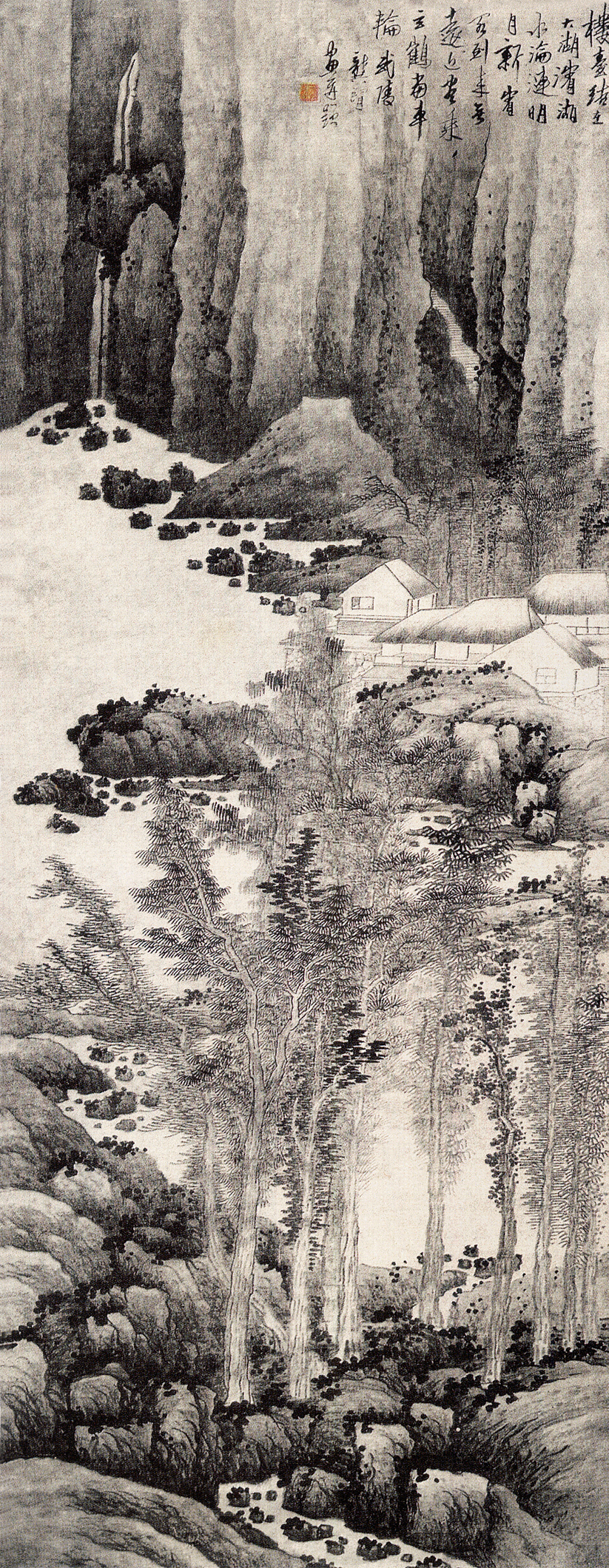 清 龚贤 湖滨草阁图 82.8cm×218cm 吉林省博物馆藏