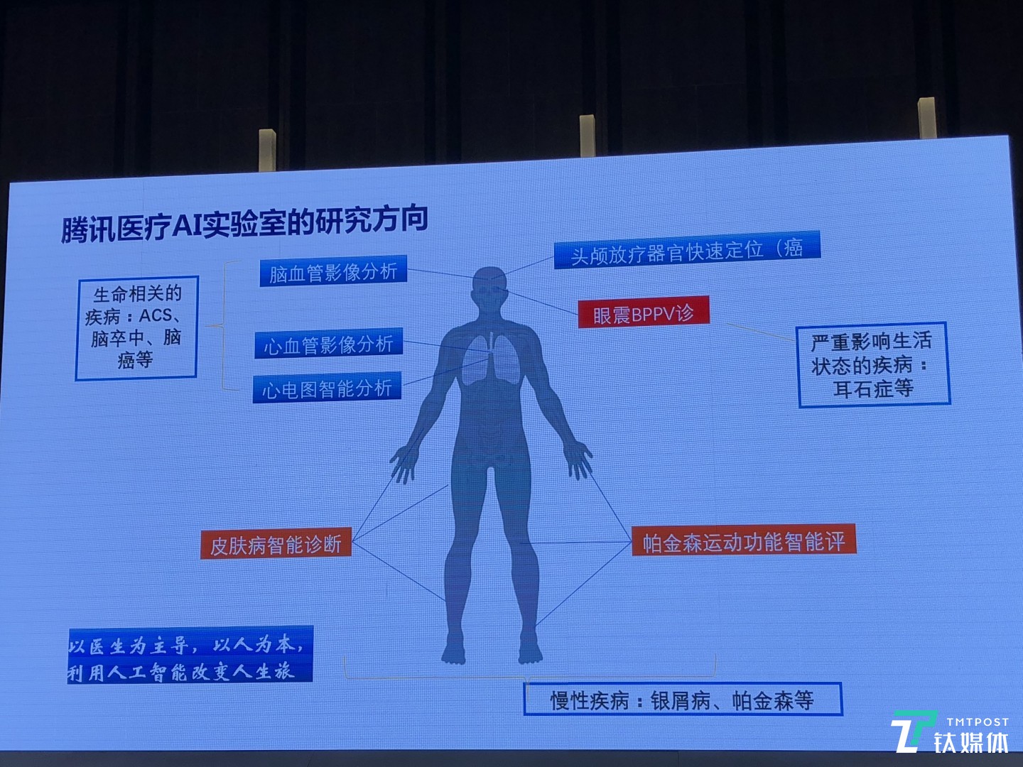 腾讯医疗AI实验室研究方向，图片自范伟分享PPT，钛媒体拍摄