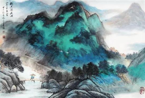 爱,泼墨重彩山水画