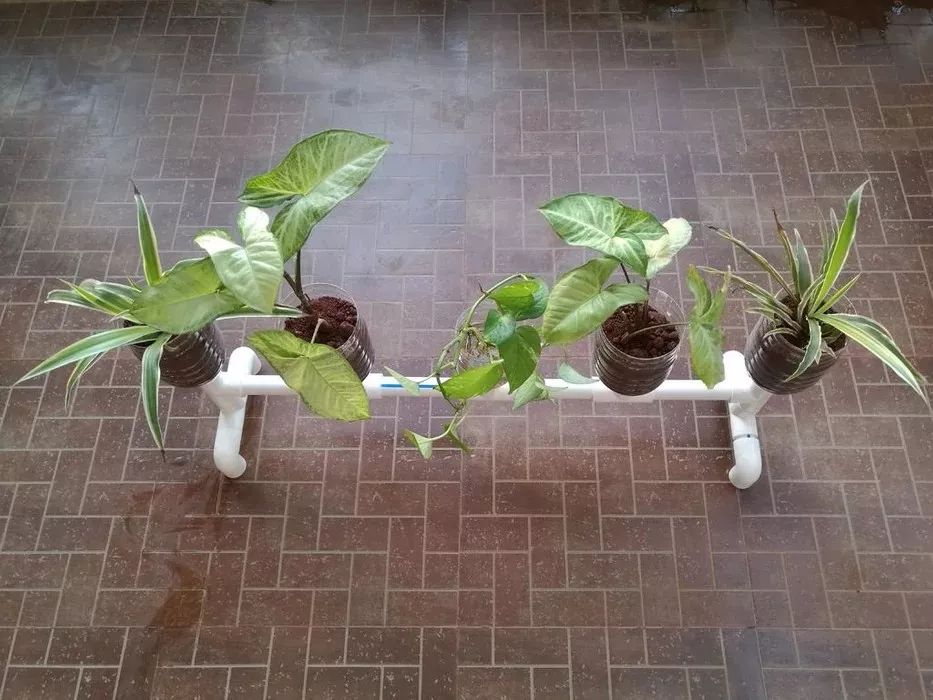 pvc水管和塑料瓶diy水培植物景观制作自动吸水的室内盆栽