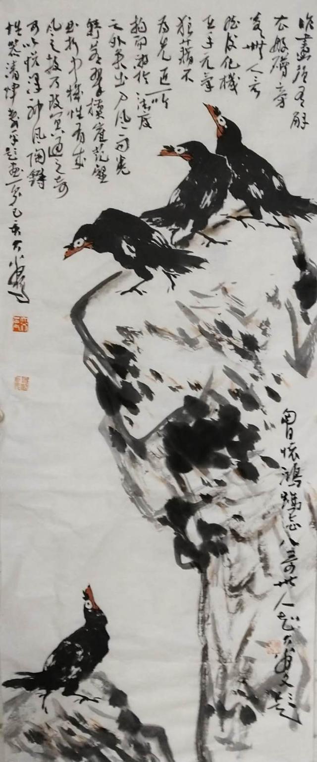 齐白石画虾、徐悲鸿画马,著名画家金大翁花十年时间画八哥