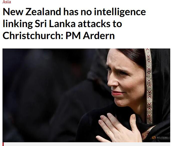 新西兰：没有情报显示斯里兰卡爆炸与清真寺遭枪击有关