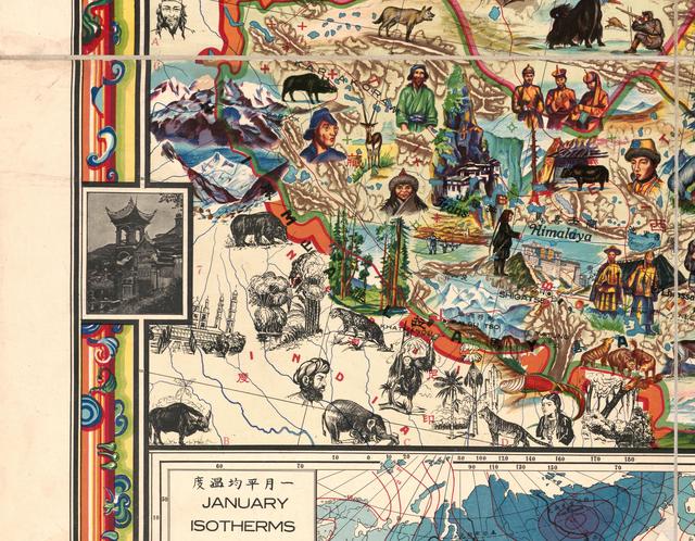 1931年的中国地图,地方特征被画成漫画,一目了然