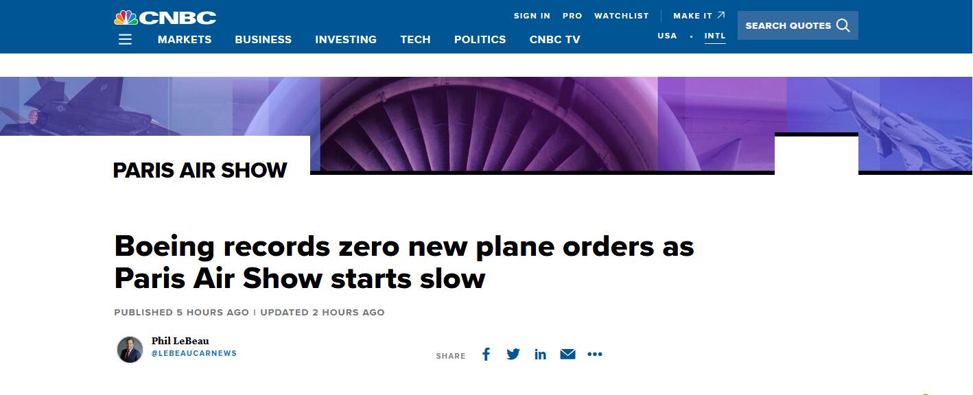 123:0！不敌空客，巴黎航展首日，波音公司新飞机订单量为零_凤凰网