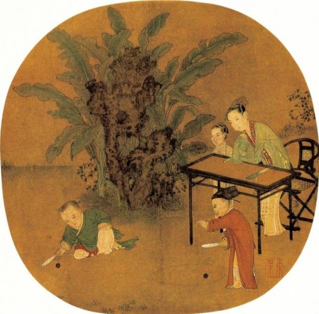 《蕉荫击球图》