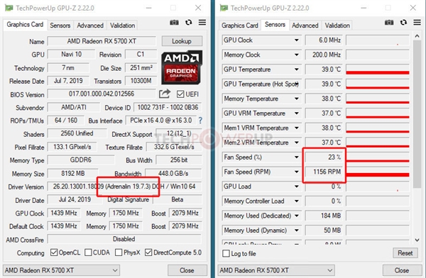 RX 5700显卡安装新驱动：待机风扇加速66％