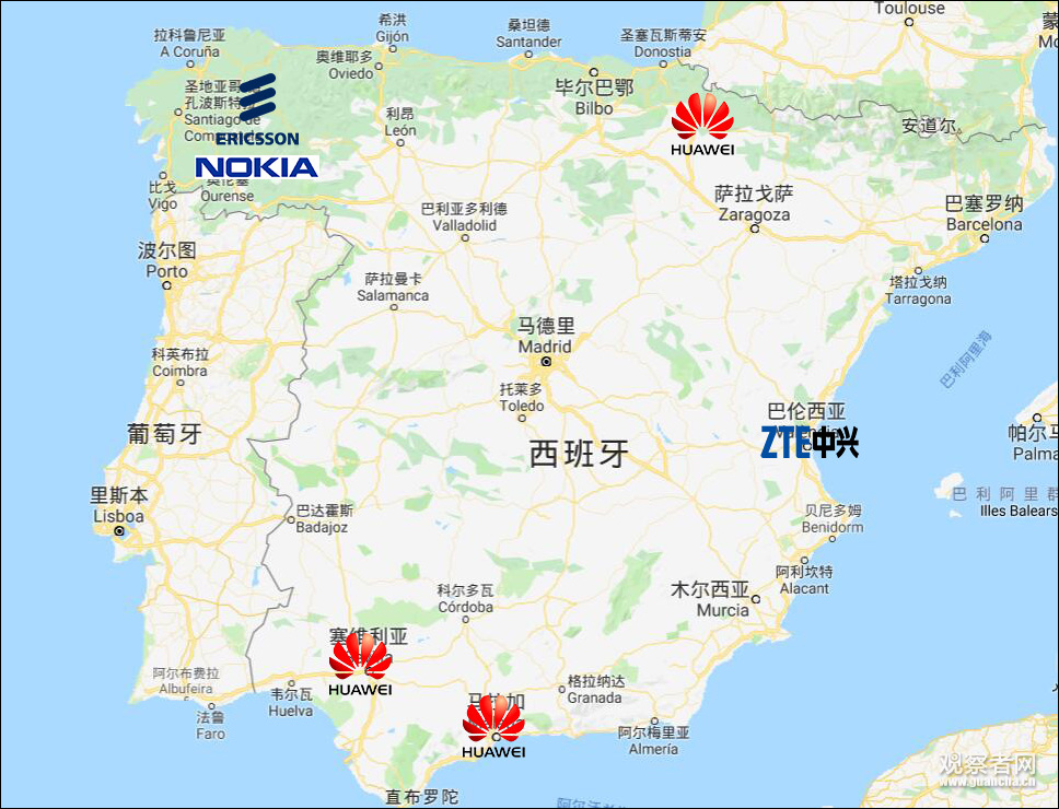 西班牙2大运营商5G试点，采用华为中兴设备