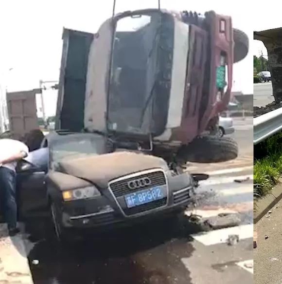 奥迪强行别车被渣土车压倒致死，原因竟然是...