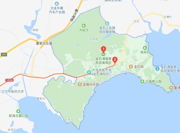 ○ 路线1:大连市区→开发区→大连大学方向→松岚村或英歌石村