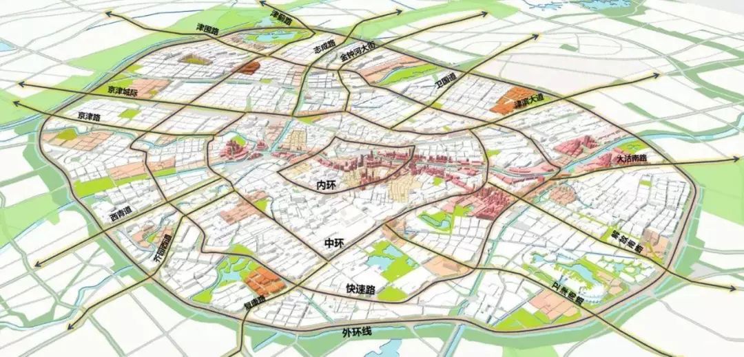 天津中心城区随之扩容 近年来,天津对外环线全线进行了提升改造,东北