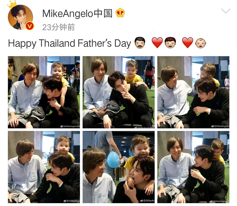Mike晒与爸爸儿子同框照，祖孙三代都是高颜值！