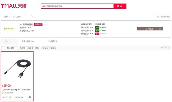 HTC官方旗舰店疑似停运 仅剩一件商品