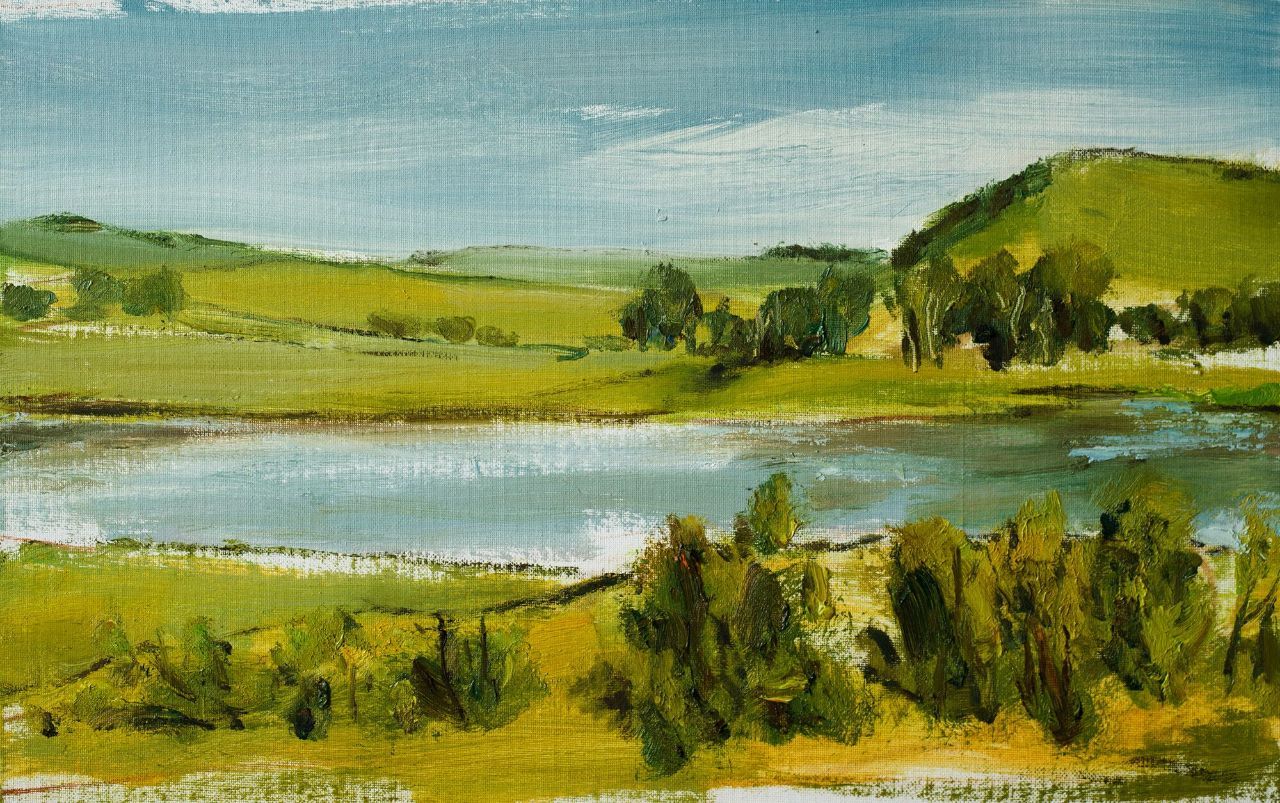 《塞罕坝.有湖的风景》31x51cm 布面油画