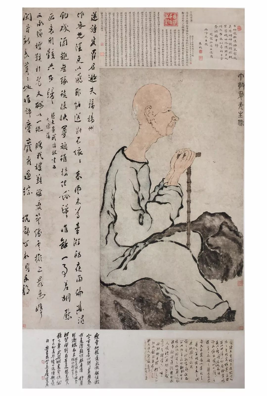 将罗聘笔下的《金农像》与《金农自画像》(故宫博物院藏)相比较,可知