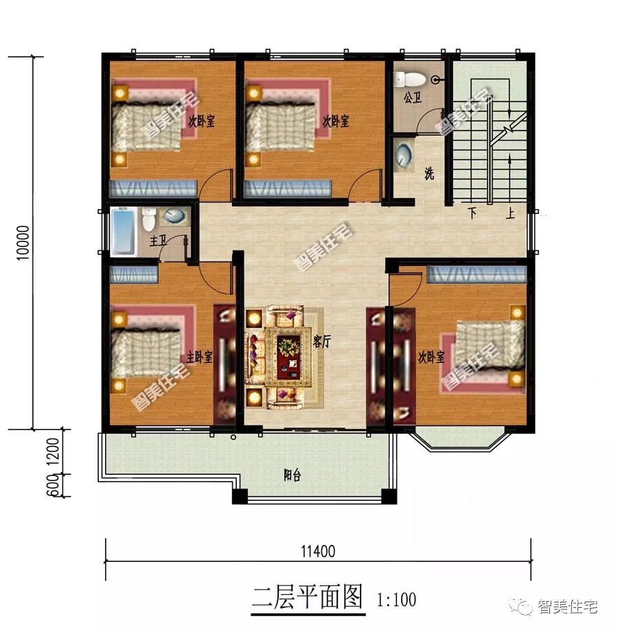 11.4×10米农村别墅,带堂屋设计,名气很大的一款户型