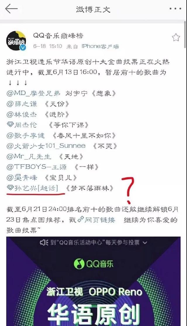 QQ音乐榜单竟然把张艺兴名字打成了“孙艺兴”,错误未免太低级了