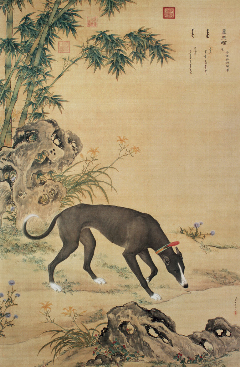 清 郎世宁 十骏犬图之“墨玉璃” 台北故宫博物院藏