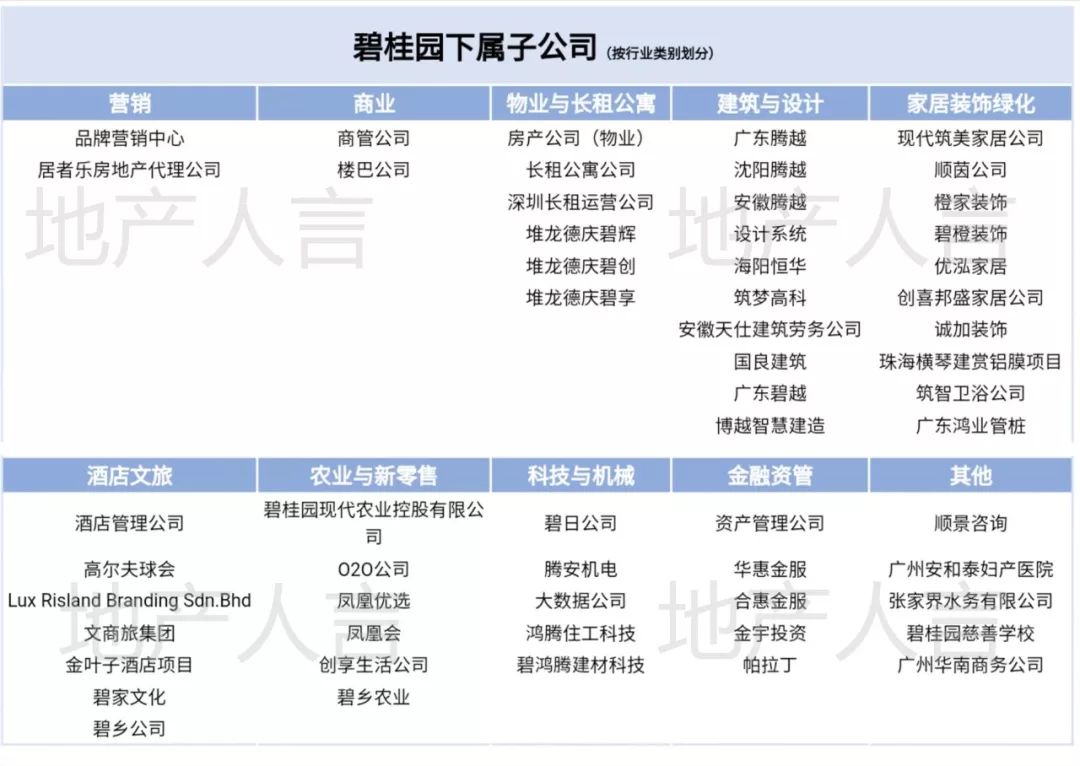 集团下辖的碧桂园下属子公司汇总