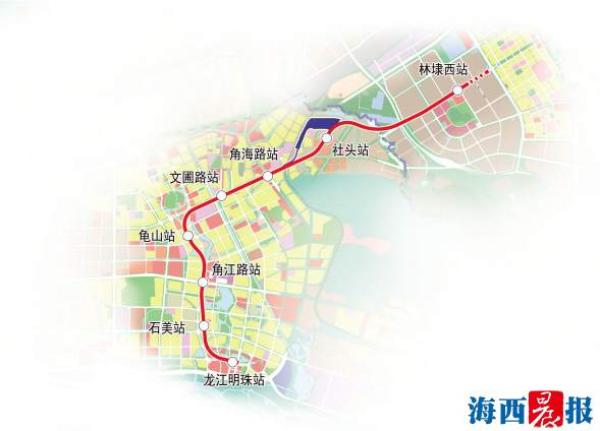 厦门地铁6号线漳州(角美)延伸段工程线路走向示意图