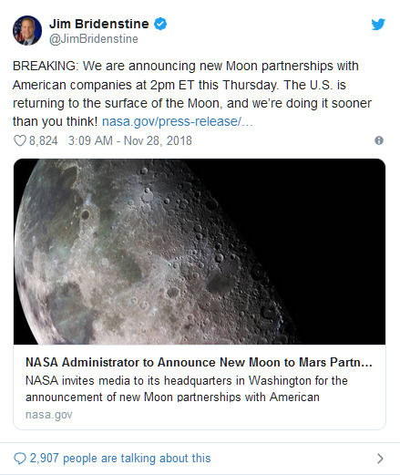 NASA即将公布新“月球合作伙伴” 重返月球将快于预期