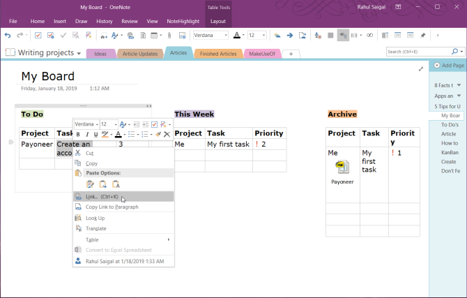 在OneNote中移动您的任务,如看板流程