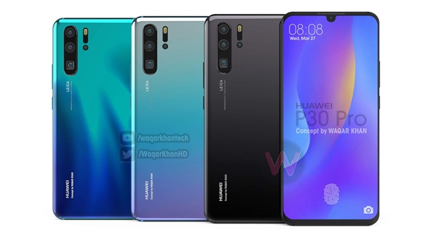 华为P30 Pro最新渲染图曝光：6.4寸2K曲屏、潜望结构方形镜头抢眼