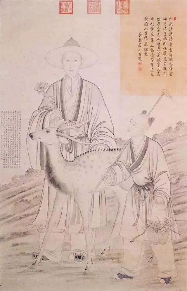 郎世宁《弘历采芝图轴》