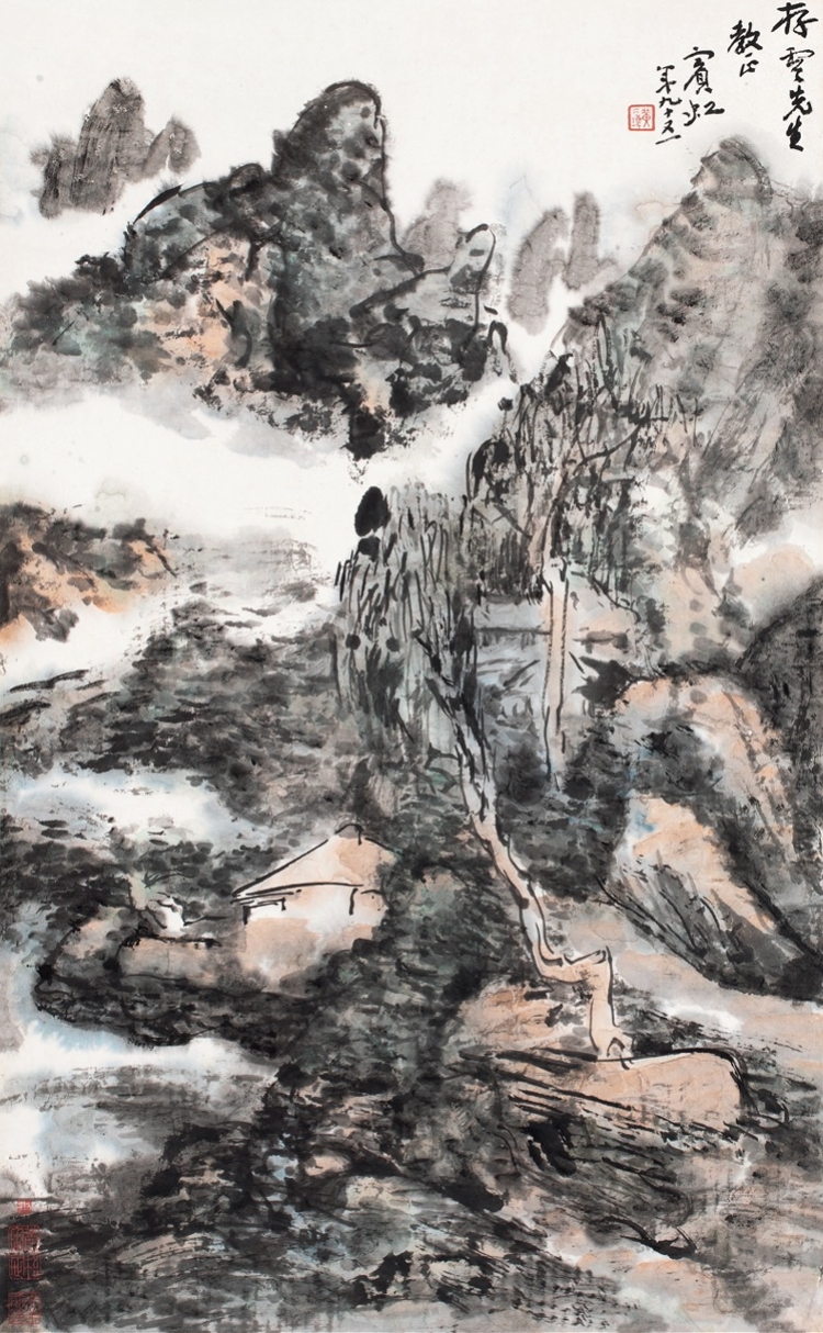 90黄宾虹(1865-1955)杨柳亭院图纸本 立轴68×42cm (1).jpg