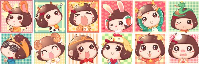 呆萌的十二生肖卡通