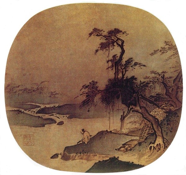 夏珪《临流抚琴图》