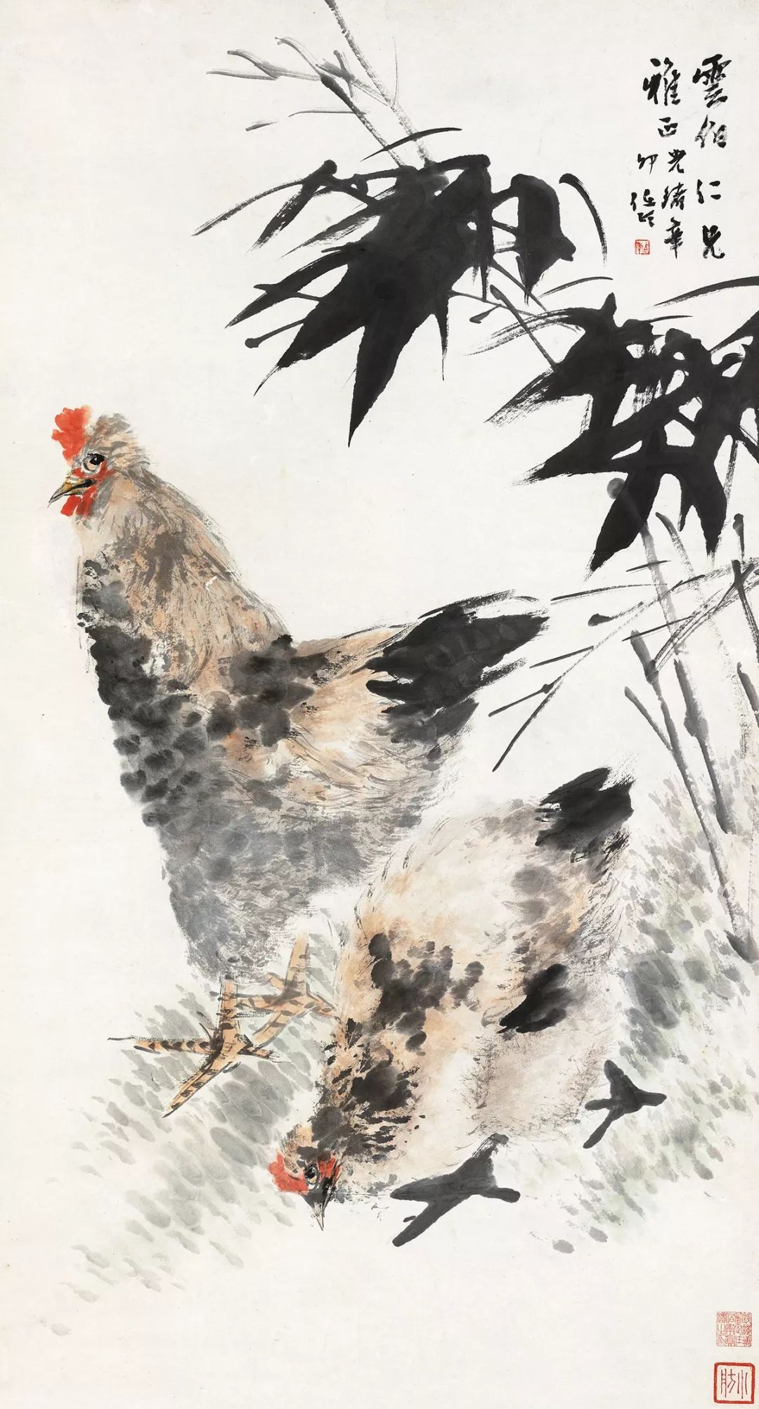 任伯年 墨竹双鸡