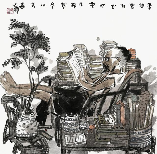 我们在看画,他却在画里读书