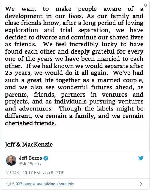 史上最贵离婚案：贝佐斯妻子或分走690亿美元，盖茨重成首富