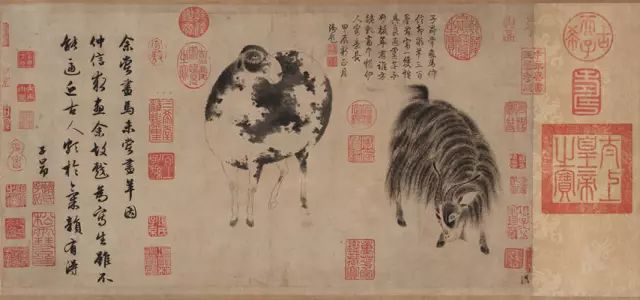 元 赵孟頫 二羊图卷纸本水墨 25.2×48.4厘米 美国弗利尔美术馆藏