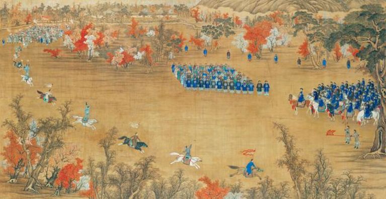 清人绘 弘历观马技图轴 绢本设色 故宫博物院藏
