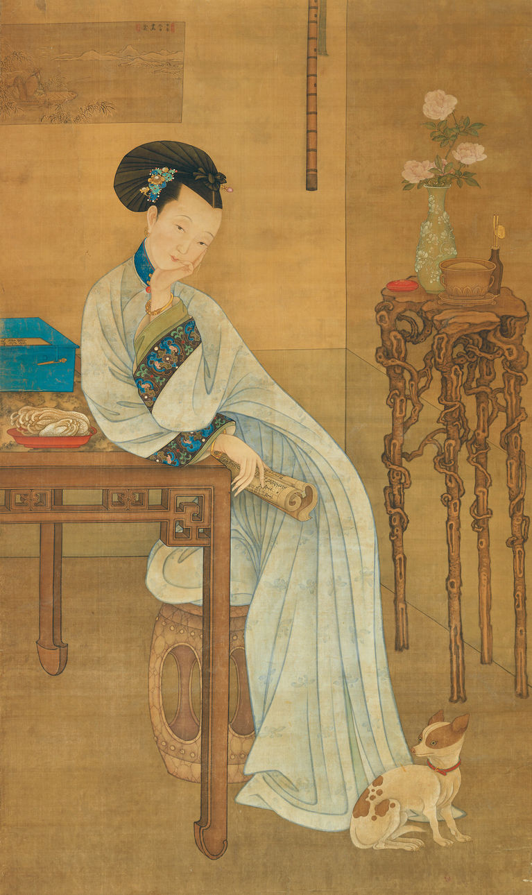 春闺倦读图 清 冷枚 纵175厘米 横104厘米 绢本设色 天津博物馆藏