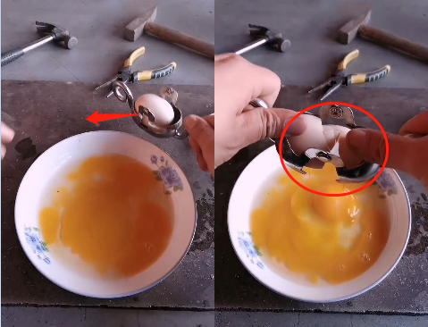 “快手爱迪生”发明掰蛋神器，现场展示，一个动作下去让其懵了