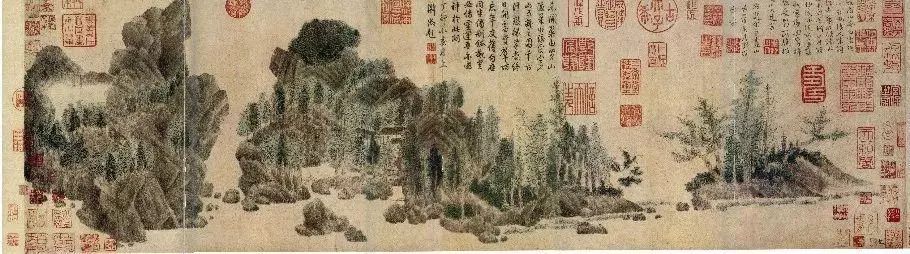 元·钱选浮《玉山居图》卷 纸本设色 29.6x98.7cm 上海博物馆藏