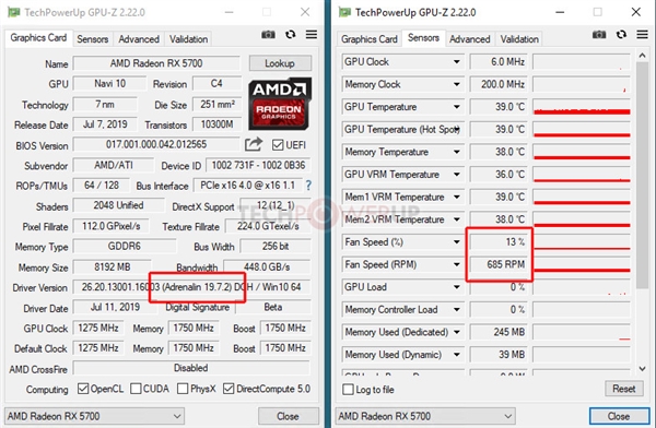 RX 5700显卡安装新驱动：待机风扇加速66％