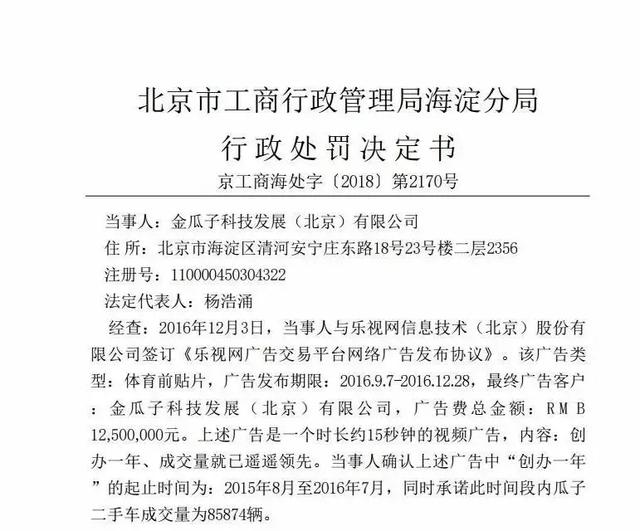 因一句广告语,瓜子二手车就被罚款1250万?