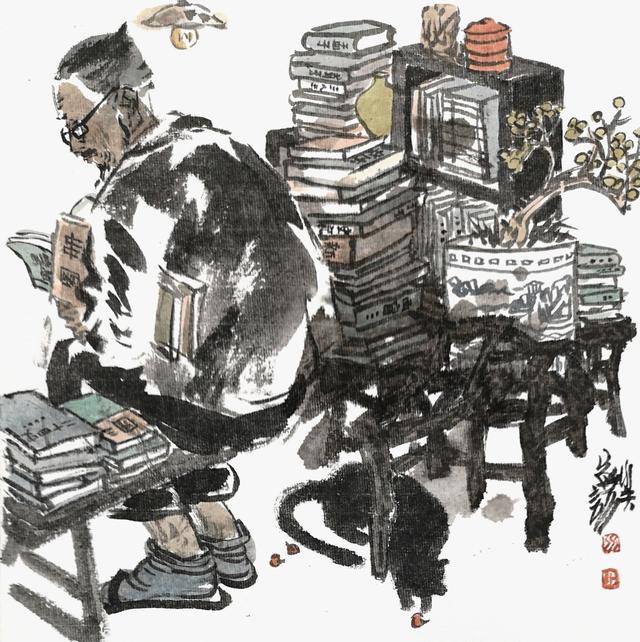我们在看画,他却在画里读书