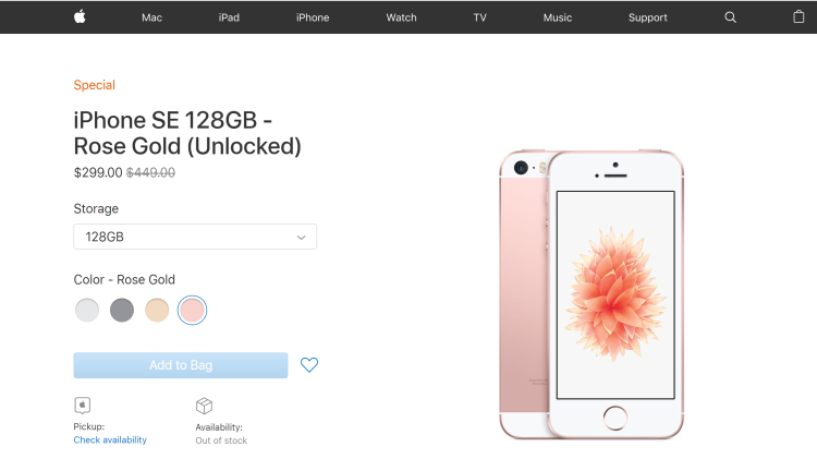 苹果北美官网再现iPhone SE，128G降价150美元