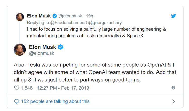 马斯克退出OpenAI，将把精力投入特斯拉和SpaceX