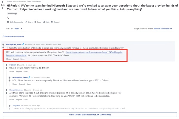 新Edge上位!IE从此再会?微软:没有方案从Win10中移除IE11